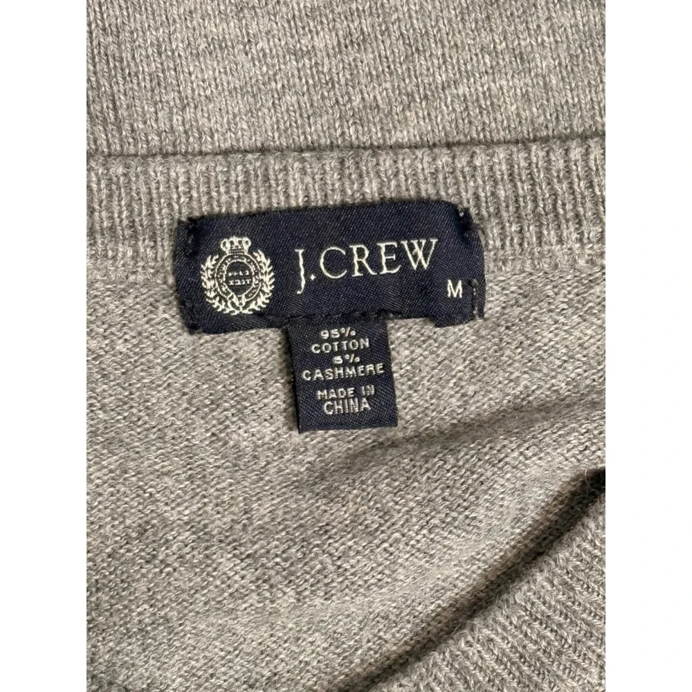 J.Crew Mens Gray Cotton Cashmere V-Neck Sweater Size M Style 19604 Raglan Sleeve